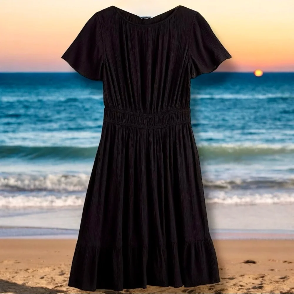 Croft & Barrow (Kohl’s) NWT Dress Mineral Black Flutter Sleeve Midi Women’s L